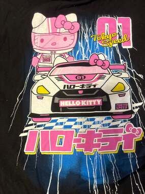 Hello Kitty Tokyo Speed T-Shirt Men’s M Cotton Black Pink Graphic Casual